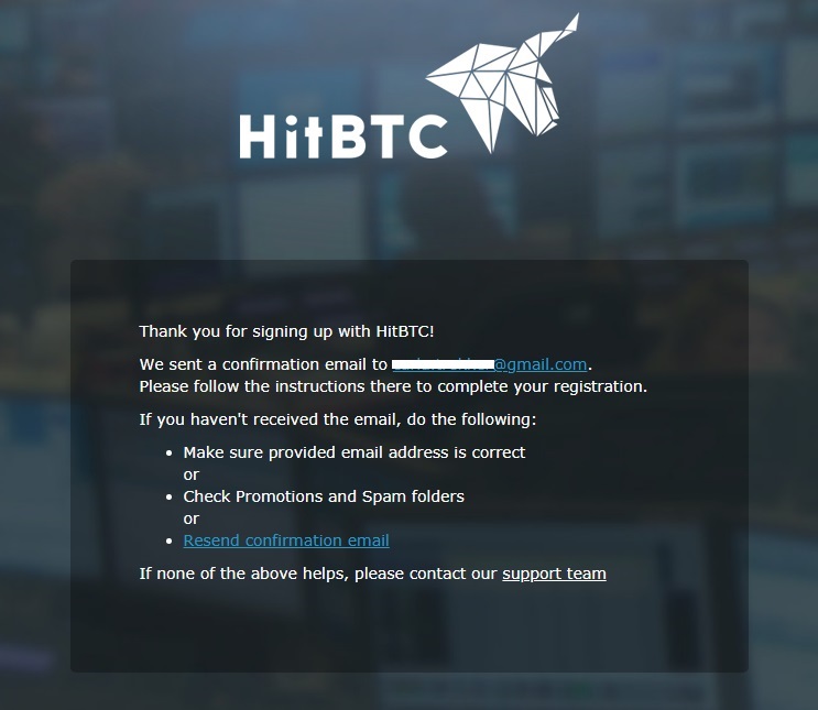 HitBTC Email de Confirmacion